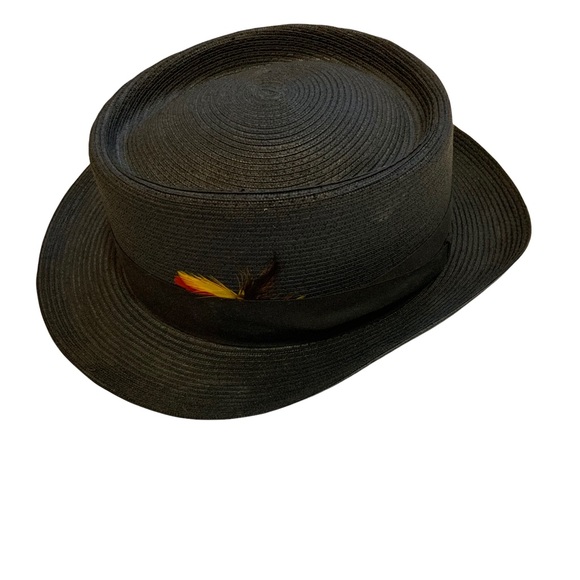 Milan Men’s Fedora Black Straw Hat Feather Meyer the Hatter New Orleans  size 7 - Picture 6 of 14